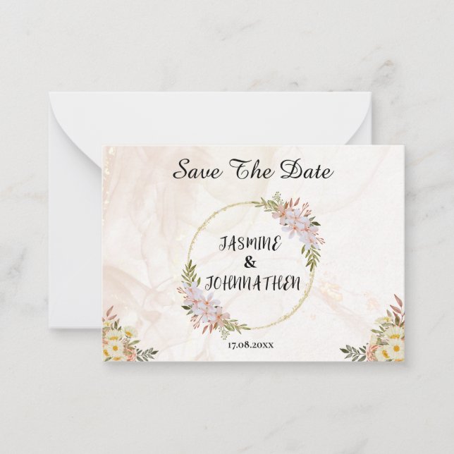 Floral Water colour red and white flowers Wedding Card (Front)