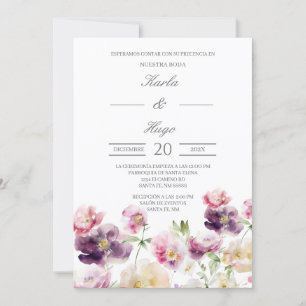 Floral water coloured Spanish Wedding Invitation