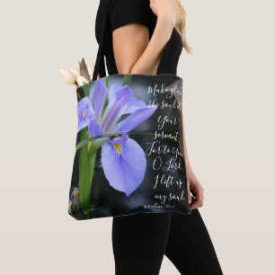 Floral (water iris) w/ verse from Psalm 86:4 Tote Bag