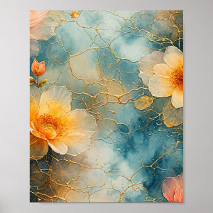Floral Water paint with floating Poster