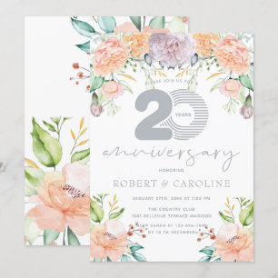 Floral Watercolor 20th Wedding Anniversary Invitation