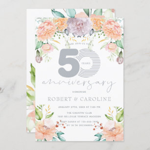 Floral Watercolor 50th Wedding Anniversary Invitation