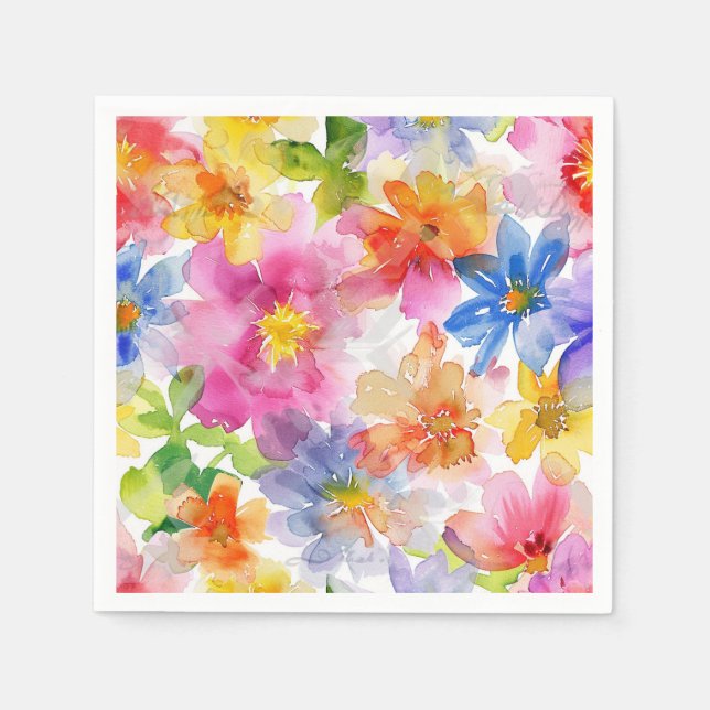 Floral Watercolor Abstract Birthday Shower Wedding Napkin (Front)