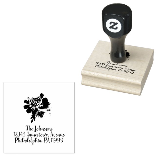 Floral Watercolor Address Wedding Bridal Shower Rubber Stamp (Stamped)