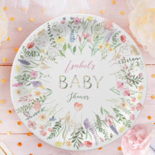 Floral Watercolor Alphabet ABC Baby Shower Paper Plate