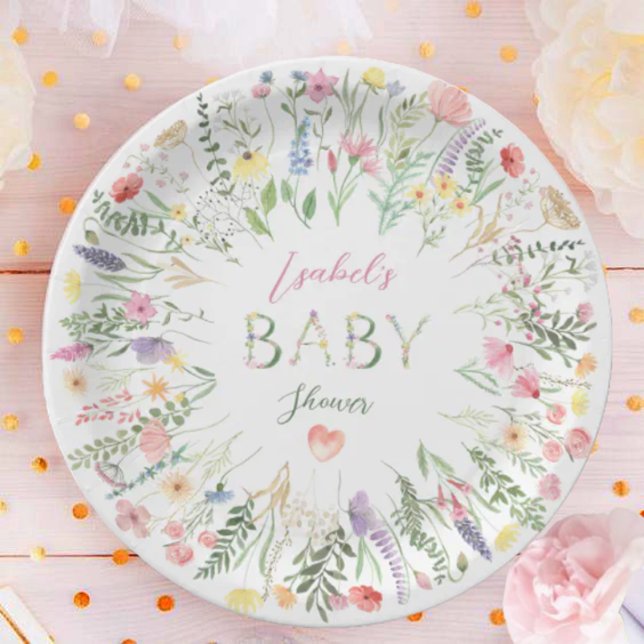 Floral Watercolor Alphabet ABC Baby Shower Paper Plate (Creator Uploaded)