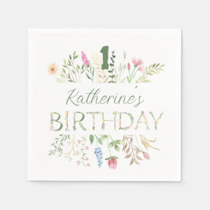 Floral Watercolor Alphabet ABC Birthday Cocktail Napkin