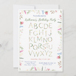 Floral Watercolor Alphabet ABC Birthday Invitation