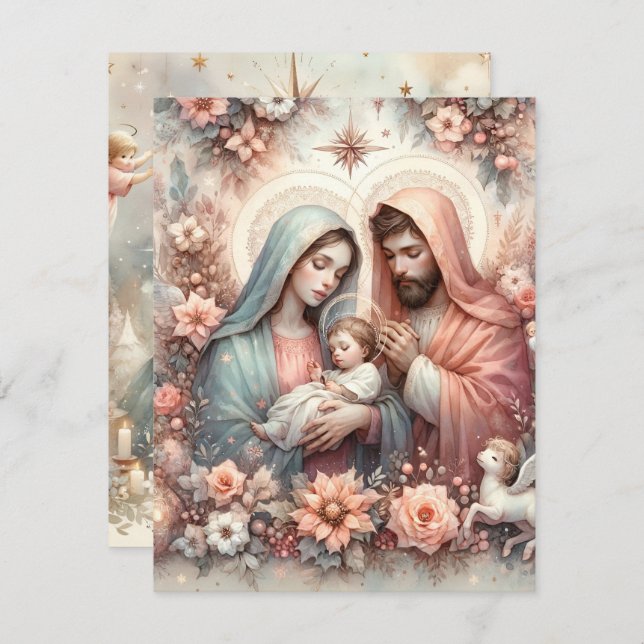 Floral Watercolor Baby Jesus Printable Paper Invitation (Front/Back)