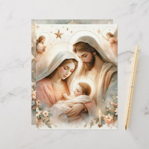 Floral Watercolor Baby Jesus  Scrapbook Paper
