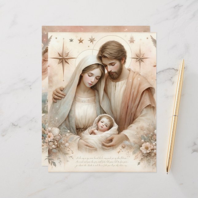 Floral Watercolor Baby Jesus  Scrapbook Paper (Front/Back In Situ)