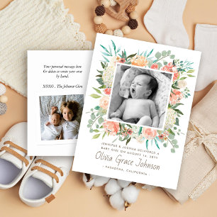 Floral Watercolor Baby Photo Announcement Postcard