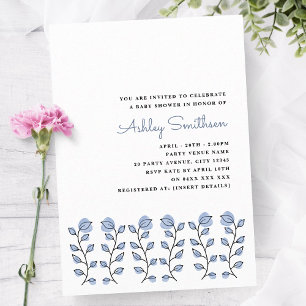 Floral Watercolor Baby Shower (Blue) Invitation