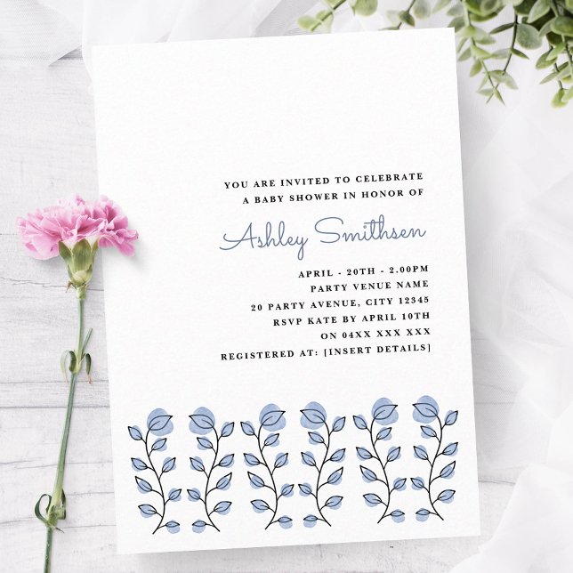 Floral Watercolor Baby Shower (Blue) Invitation (Creator Uploaded)