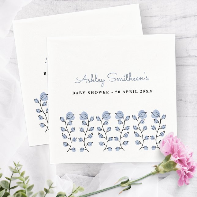 Floral Watercolor Baby Shower (Blue) Napkin (Creator Uploaded)