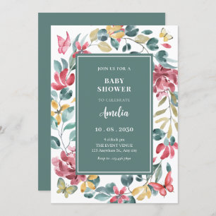 Floral watercolor baby shower invitation