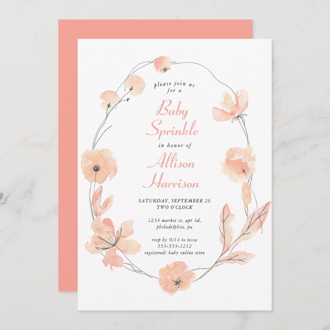 Floral Watercolor Baby Sprinkle Invitation (Front/Back)