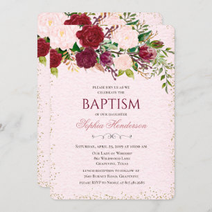 Floral Watercolor Baptism Invitation