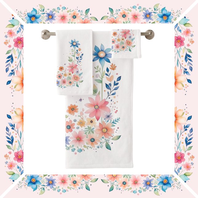 Floral Watercolor Bath Towel Set (Creator Uploaded)