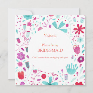 Floral Watercolor Be My Bridesmaid Invitation