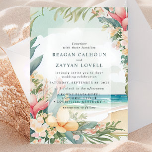 Floral Watercolor Beach Foliage Wedding Invitation