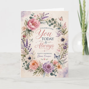 Floral Watercolor Birthday Card for Cousin her