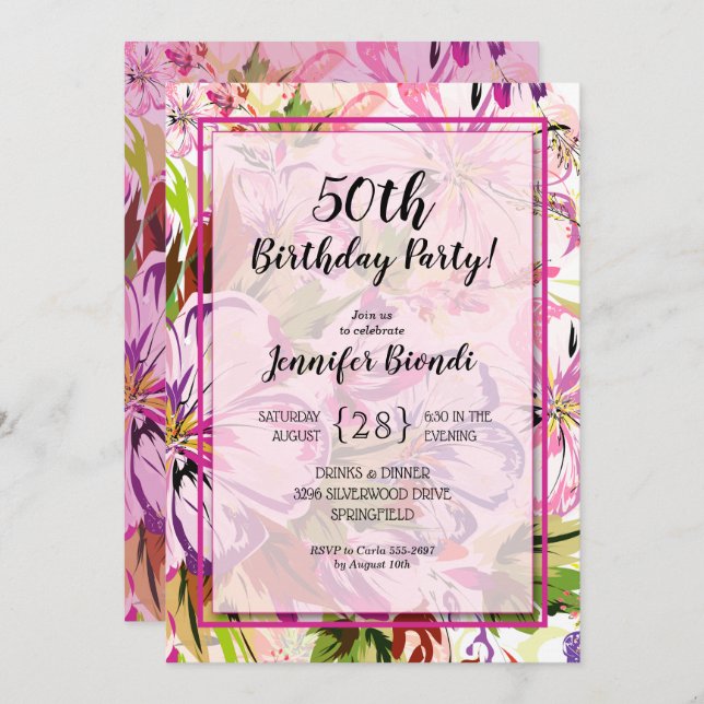 Floral Watercolor Birthday Party Invitations (Front/Back)