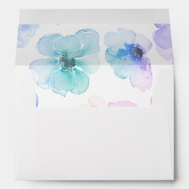 Floral Watercolor Blue Purple Wedding Envelopes (Back (Bottom))