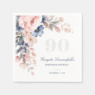 Floral Watercolor Blush Pink 90th Birthday Napkin