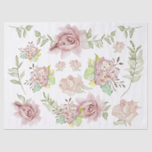 Floral Watercolor Blush Pink Sage Decoupage Flower Tissue Paper