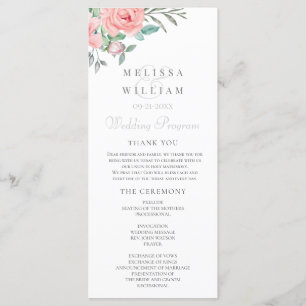 Floral Watercolor Blush Wedding Program