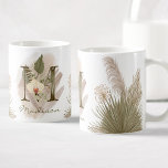 Floral Watercolor Boho Custom Monogram Name Coffee Mug<br><div class="desc">A personalised coffee mug with a bohemian letter "M" monogram,  featuring decorative orchid and palm leaf illustrations. Easily customise it with your name or create a unique gift for your loved ones.</div>