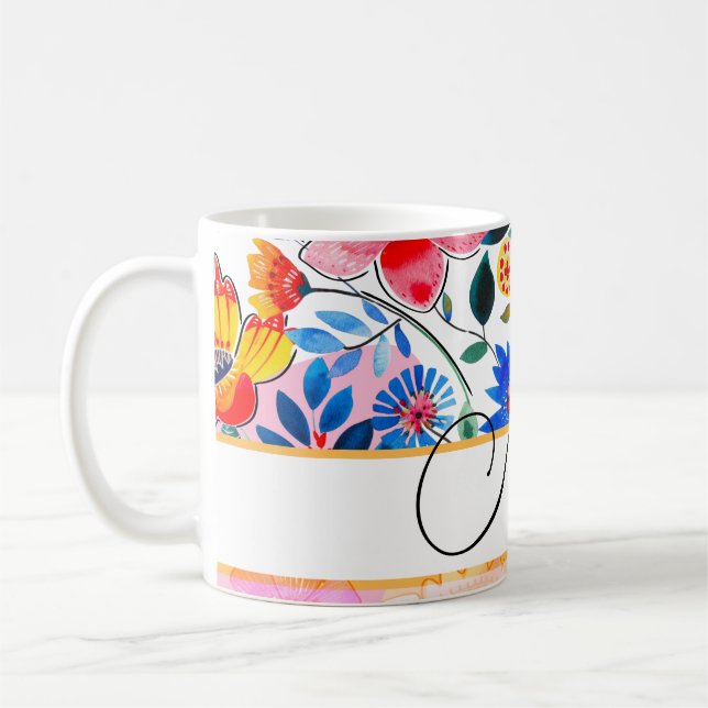 Floral Watercolor Boho Pattern Tropical Coffee Mug (Left)