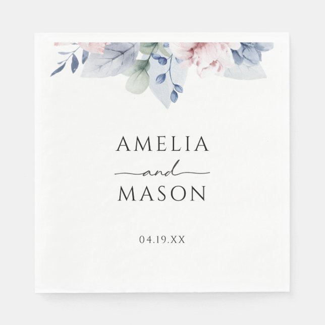 Floral Watercolor Botanical Paper Wedding Napkin (Front)