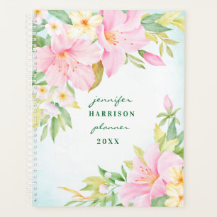 Floral Watercolor Botanical Pink Lily Blossom Planner