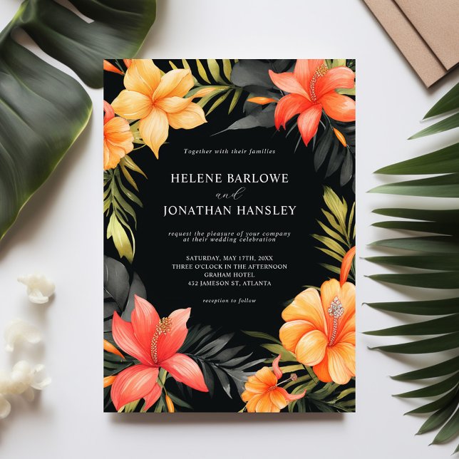 Floral Watercolor Botanical Tropical Wedding Invitation (Floral Watercolor Botanical Tropical Wedding Invitation)