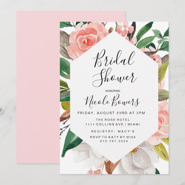 Floral Watercolor Bridal Shower Invitation (Front/Back)