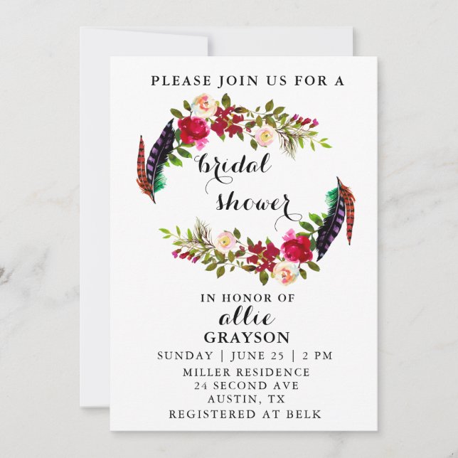 Floral Watercolor Bridal Shower Invitation (Front)