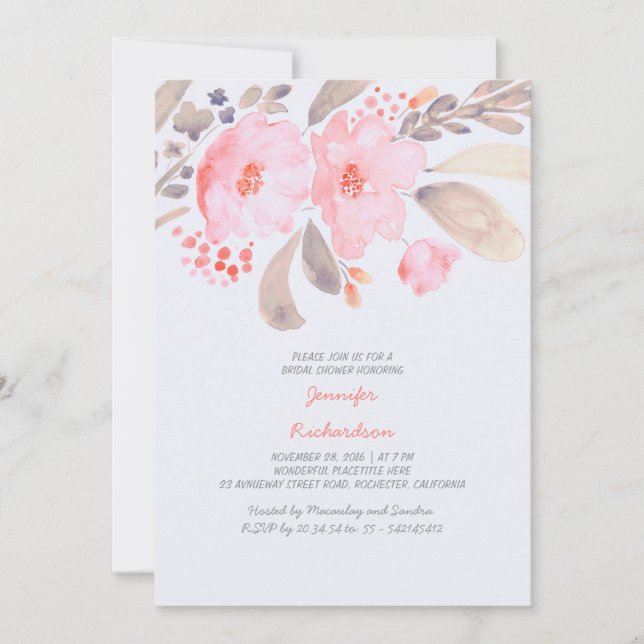 Floral Watercolor Bridal Shower Invitations (Front)