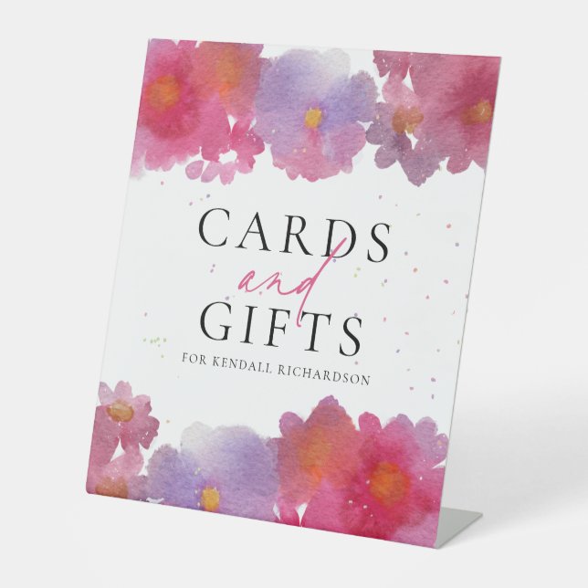  Floral Watercolor Bridal Shower Pedestal Sign (Front)