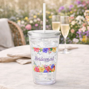 Floral Watercolor Bridesmaid Acrylic Tumbler