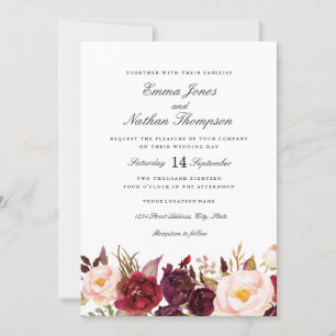 Floral Watercolor Burgundy Blush Wedding Invitation