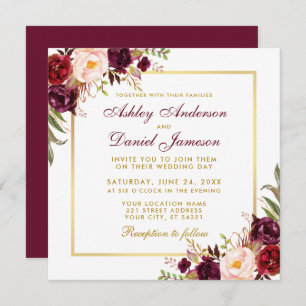 Floral Watercolor Burgundy Gold Wedding Card SB