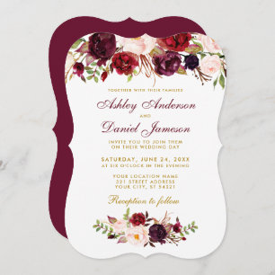 Floral Watercolor Burgundy Wedding Invitation GBB