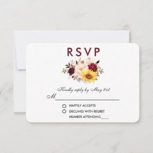 Floral Watercolor Burgundy Wedding RSVP Card