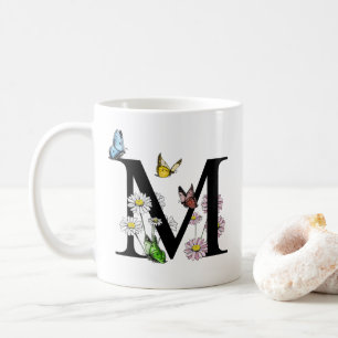 Floral Watercolor Butterfly Monogram  Letter M Coffee Mug