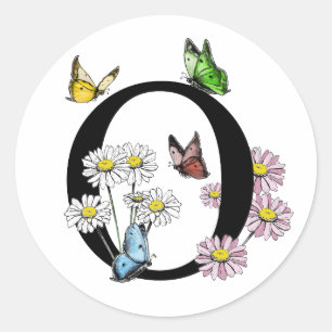 Floral Watercolor Butterfly Monogram Letter O Classic Round Sticker