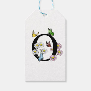 Floral Watercolor Butterfly Monogram Letter O  Gift Tags