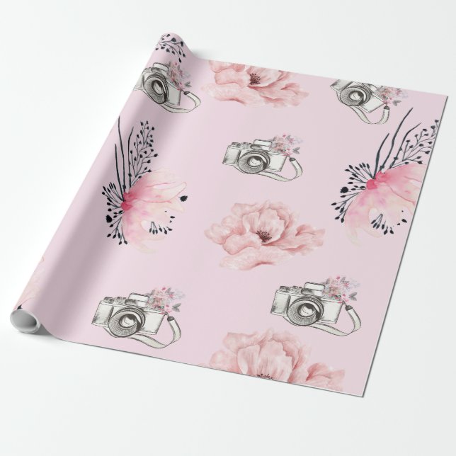 Floral watercolor Camera Chic Wrapping Paper (Unrolled)