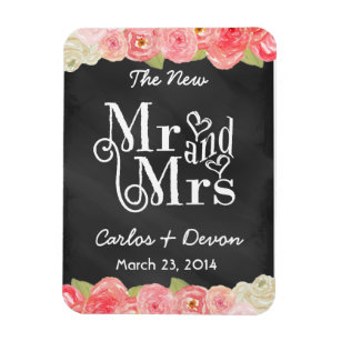 Floral Watercolor Chalkboard Wedding Magnet